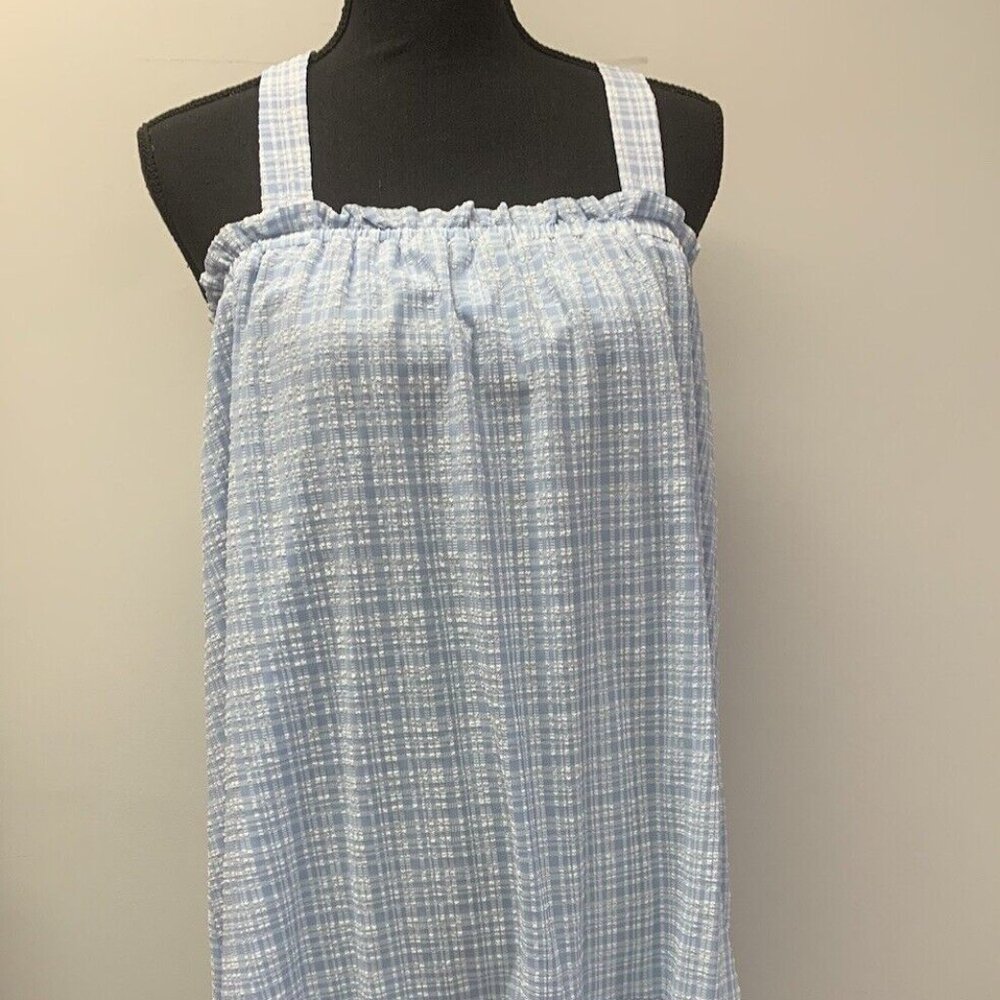 Moon River Blue Plaid Midi Dress Size Large. Lightweight. EUC. Lined. Ruffle